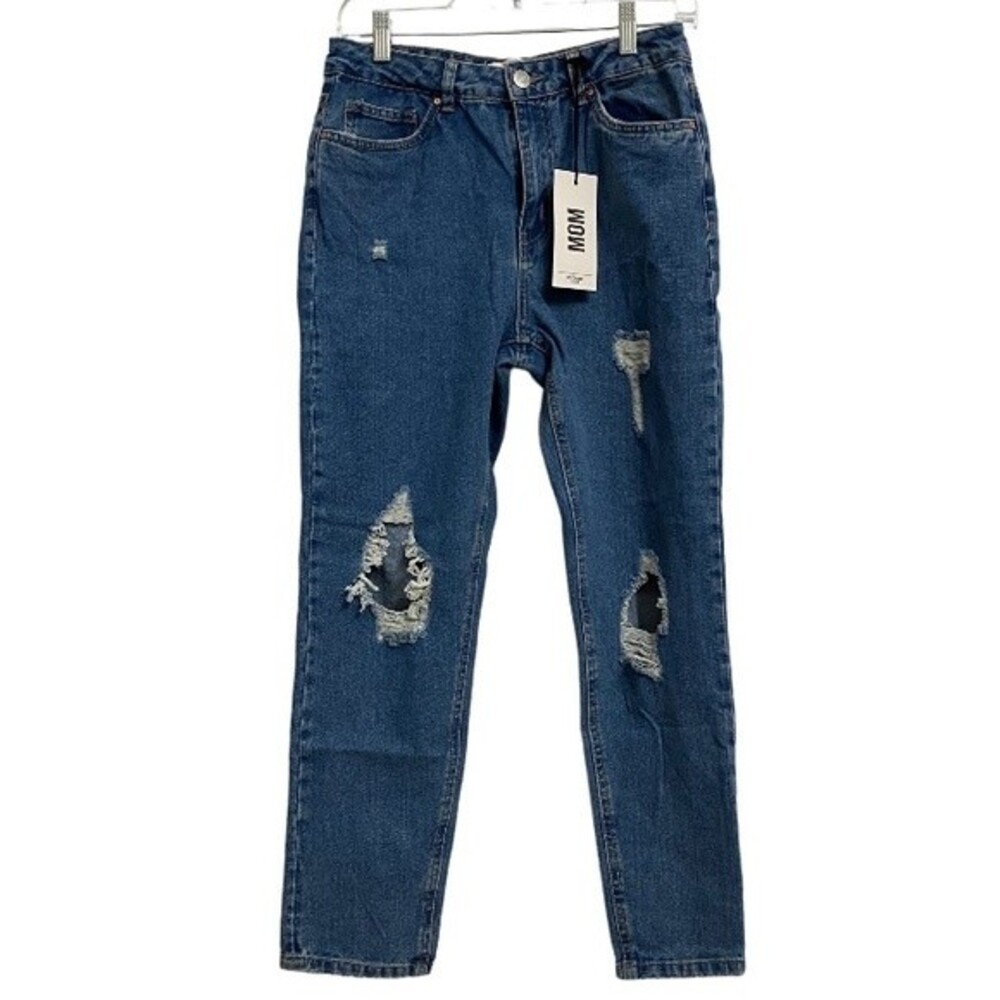NWT Refuge Relaxed Fit Mom Jeans Size 7 Blue Distressed High Rise Grunge Y2K